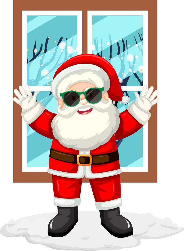 Happy Santa wearing sunglasses by the window vector