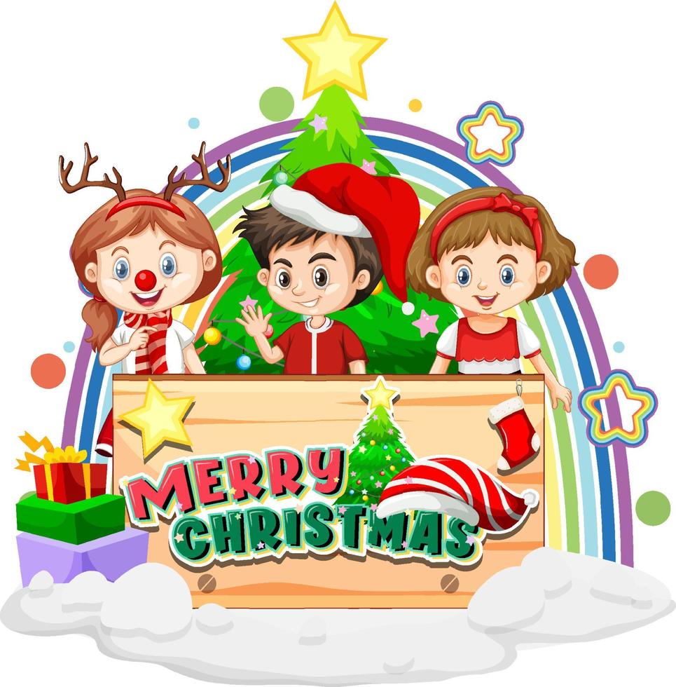 banner de feliz navidad con niños vector