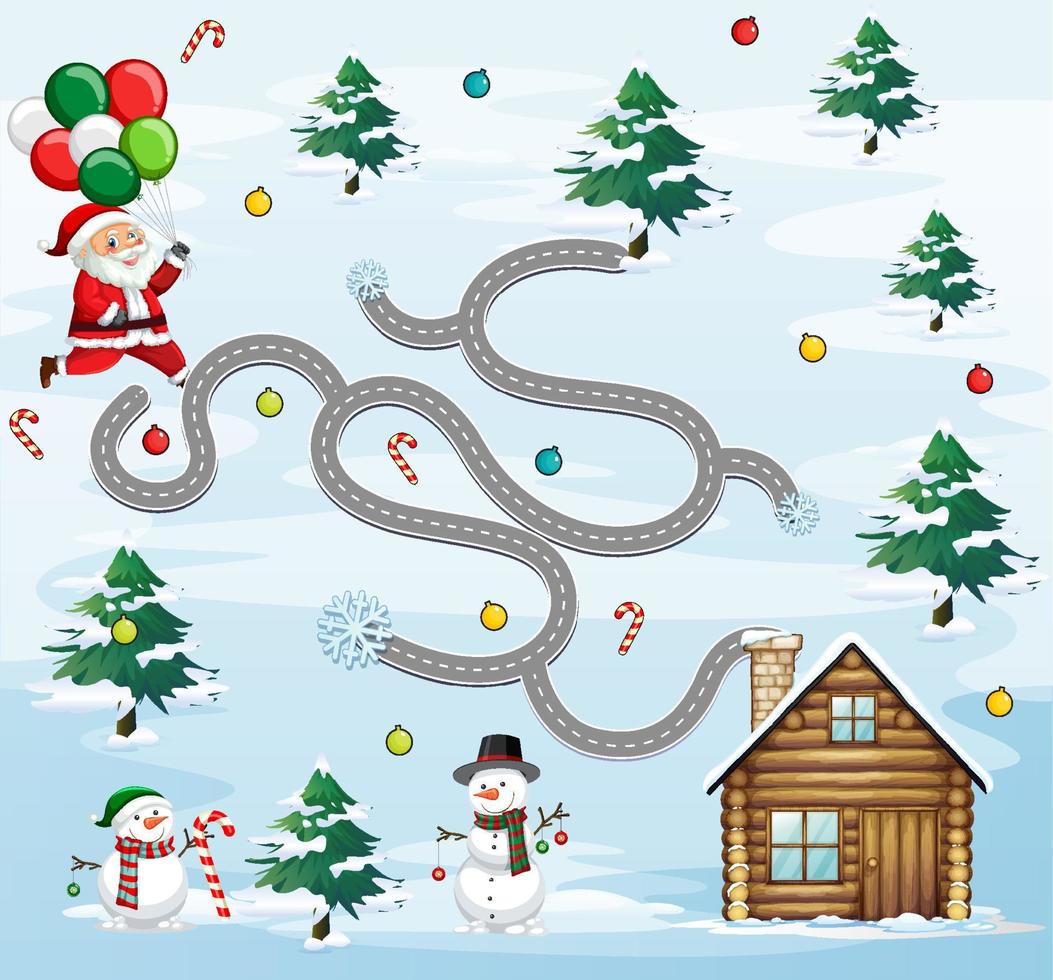 Maze game template in Christmas theme vector