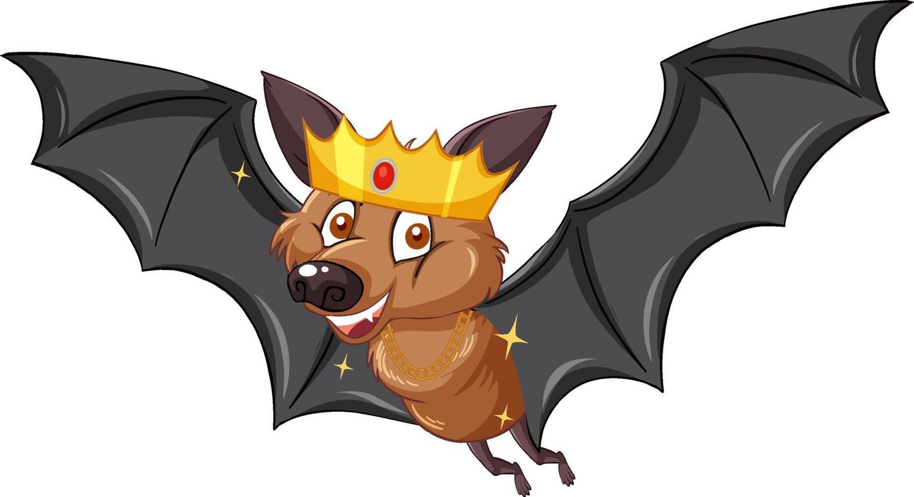 Cartoon bat wearing crown on white background vector