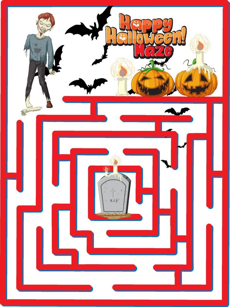 Maze game finds the zombie's way to gravestone vector