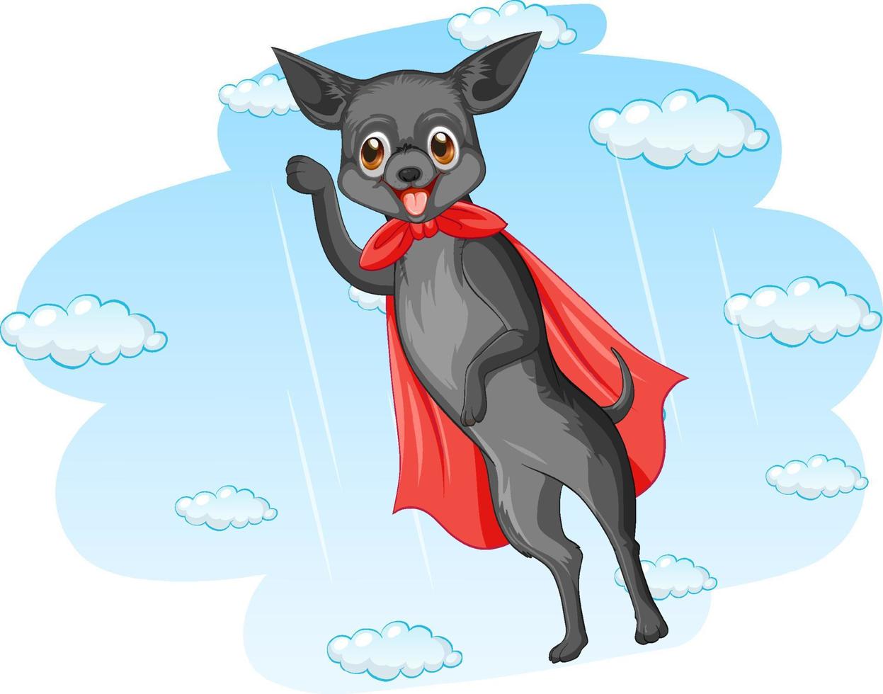 Cute dog with red cape flying in the sky vector