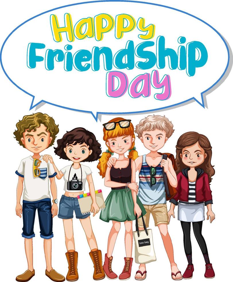 Happy Friendship Day logo banner with teenage group vector