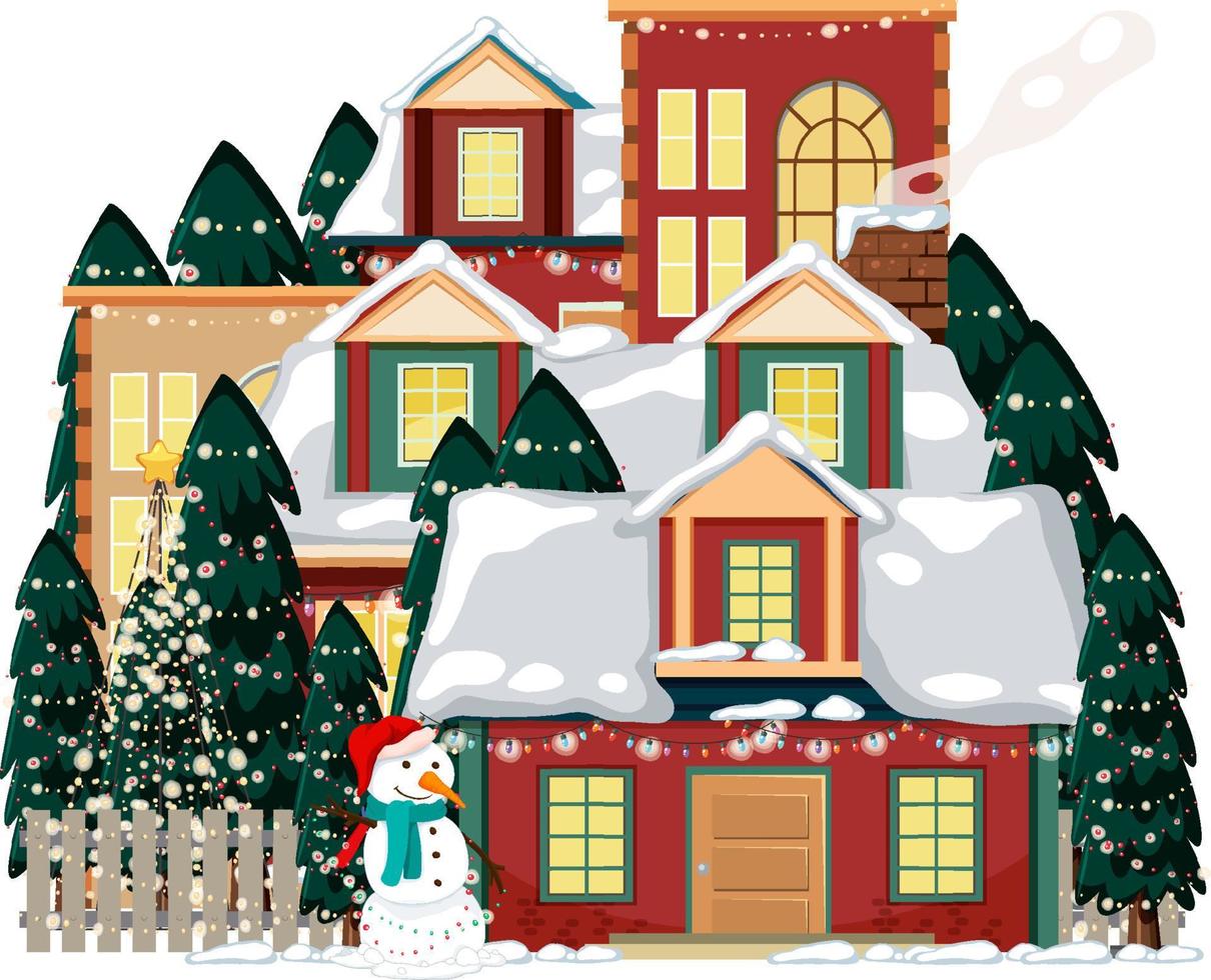 pueblo cubierto de nieve decorado con elementos navideños vector