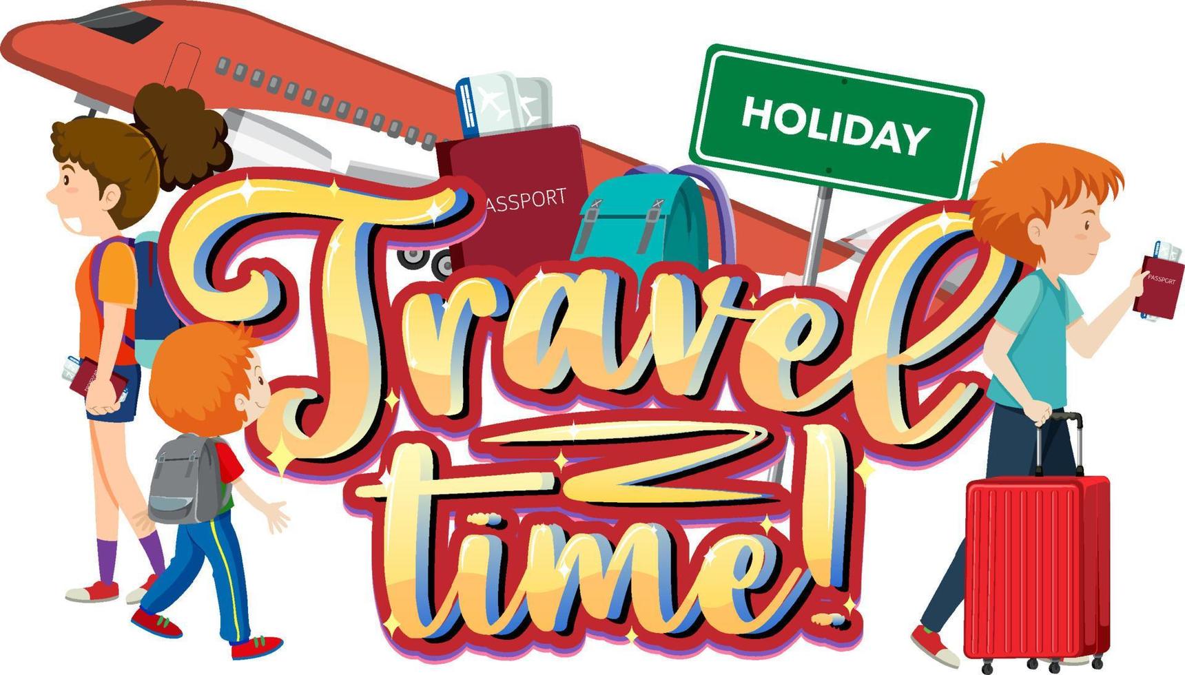 Travel Time typography design with people and travelling objects vector