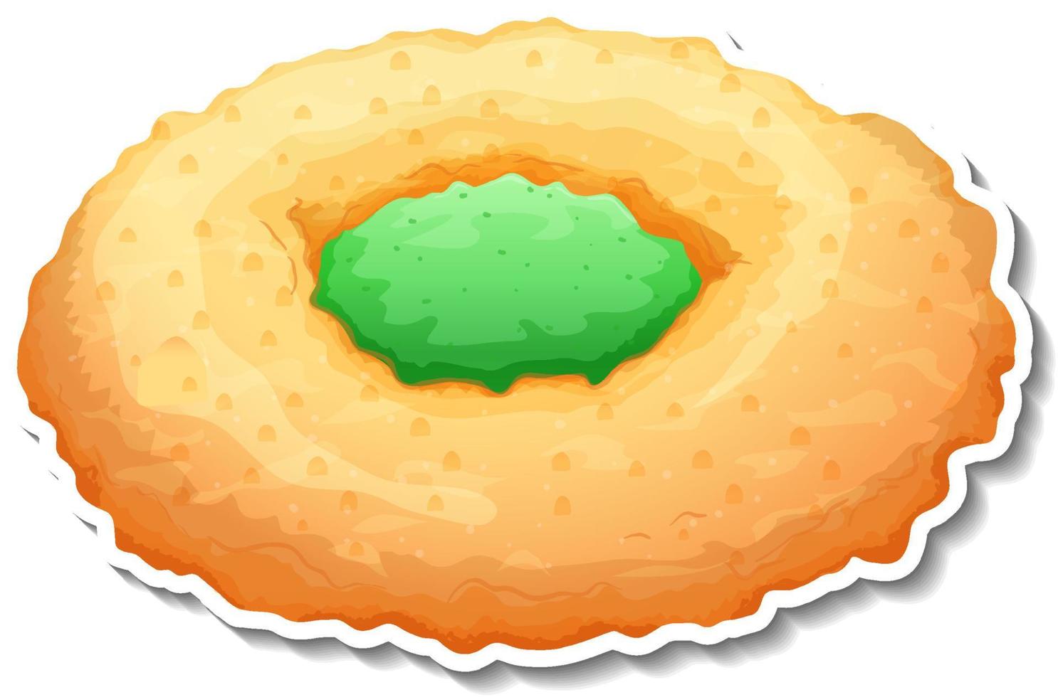 A butter cookie with green apple jam vector