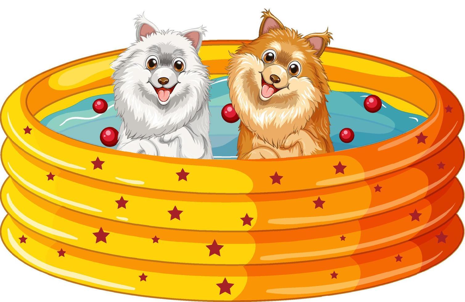 Two dogs bathing in yellow pool vector