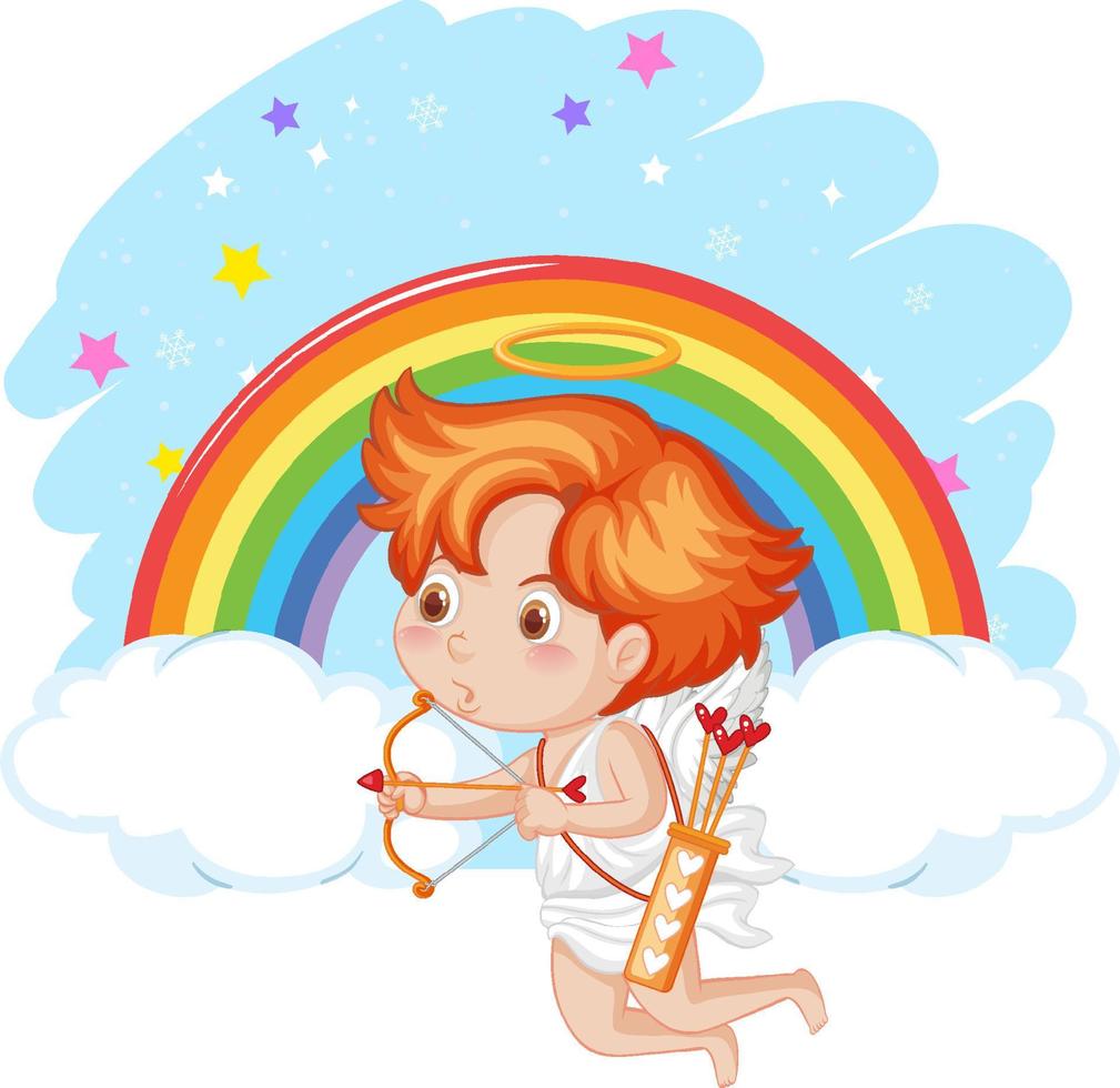 Angel boy holding bow and arrow cartoon character vector