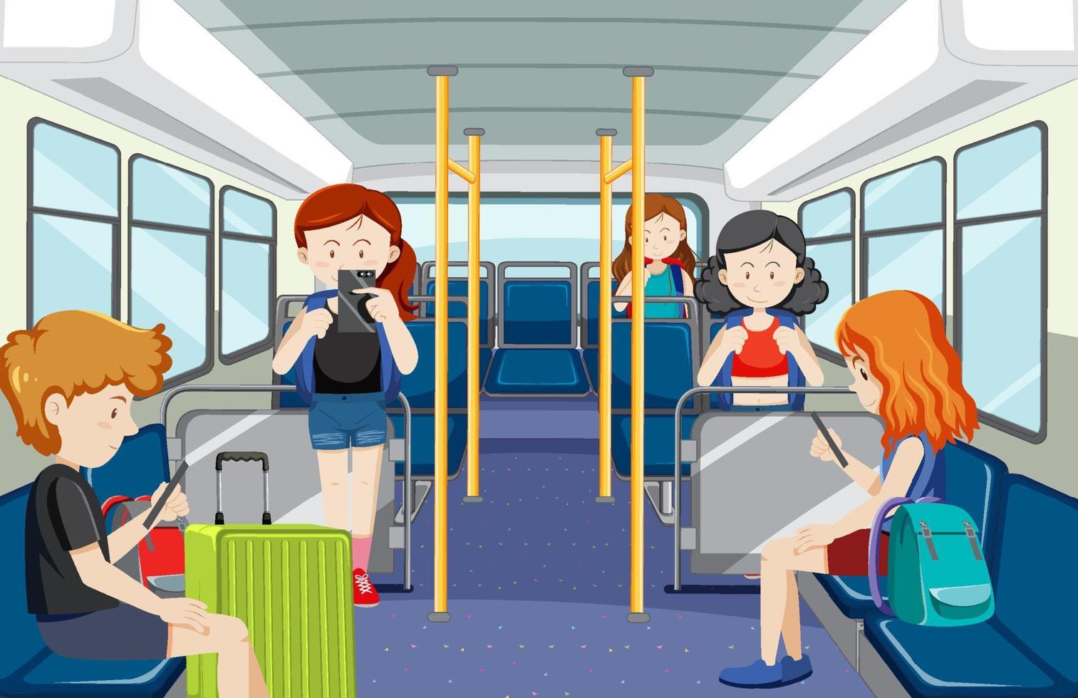 Scene with many people using public transportation vector