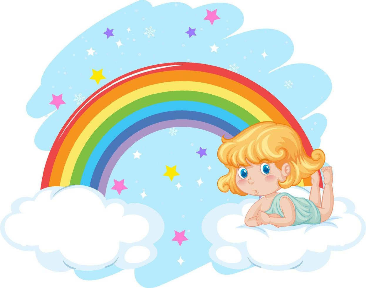 Angel girl on cloud with rainbow vector