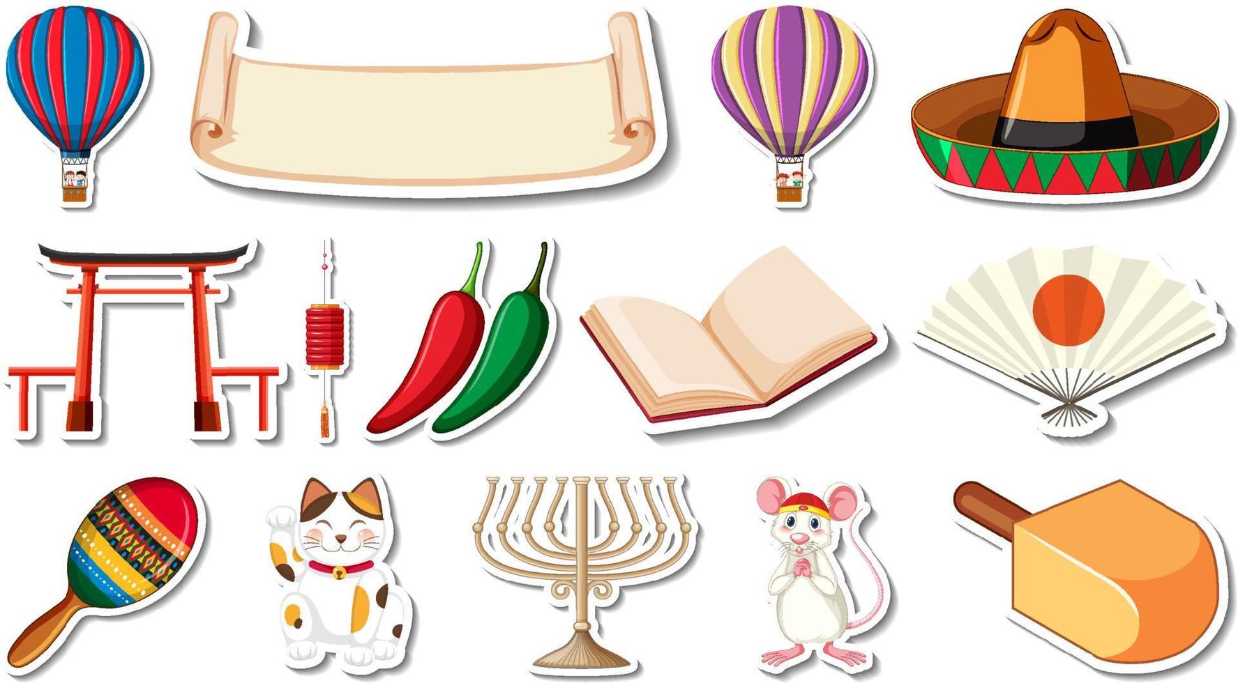 Set of different traditional objects vector