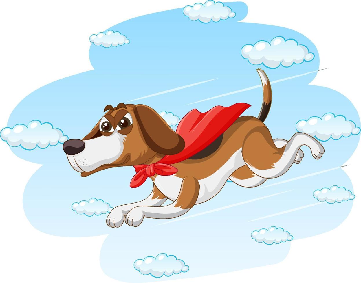 Dog with red cape flying in the sky vector