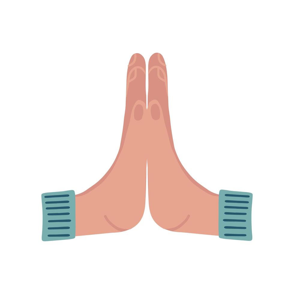 Holded two palms. Namaste hands sign. Flat vector illustration on white background