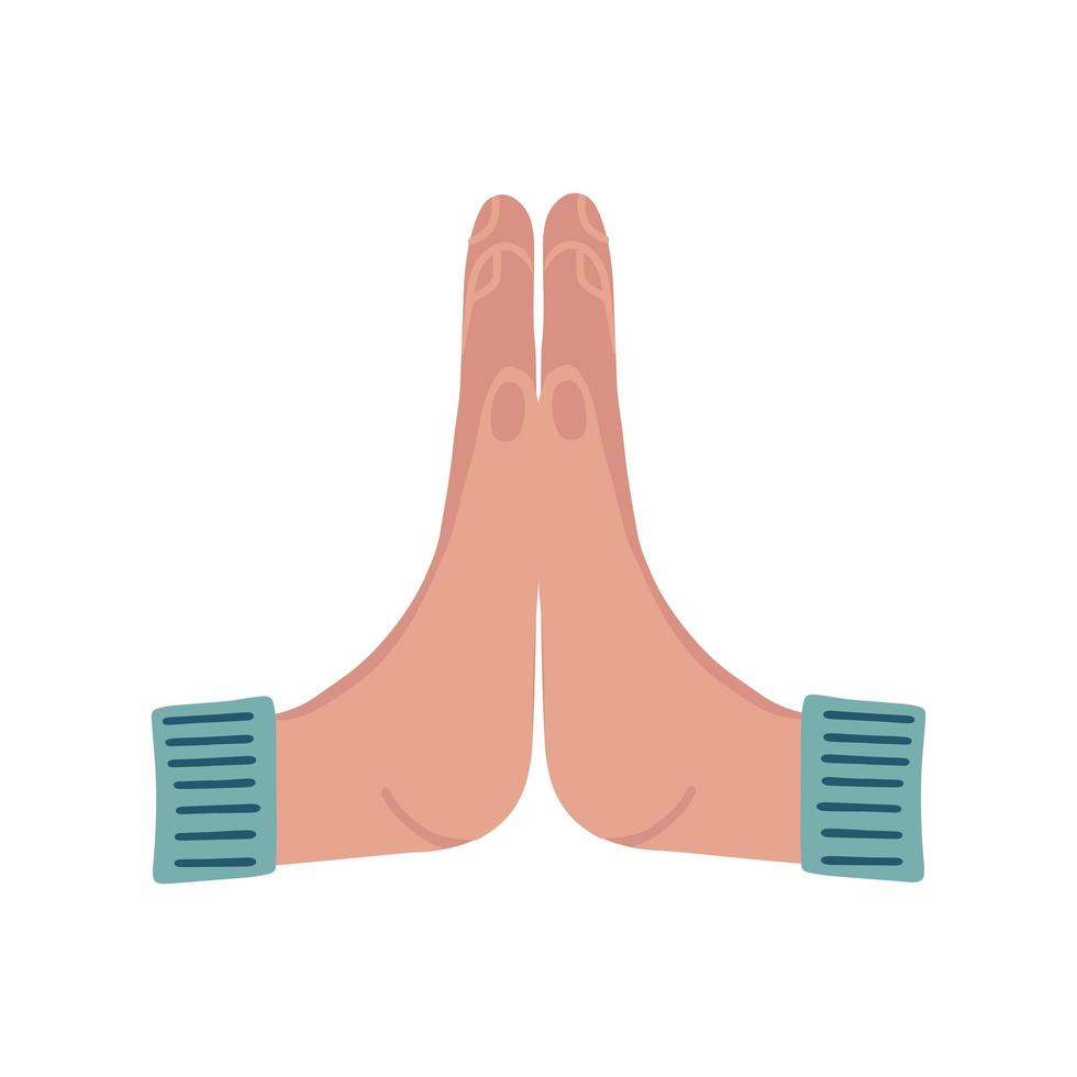 Holded two palms. Namaste hands sign. Flat vector illustration on white background