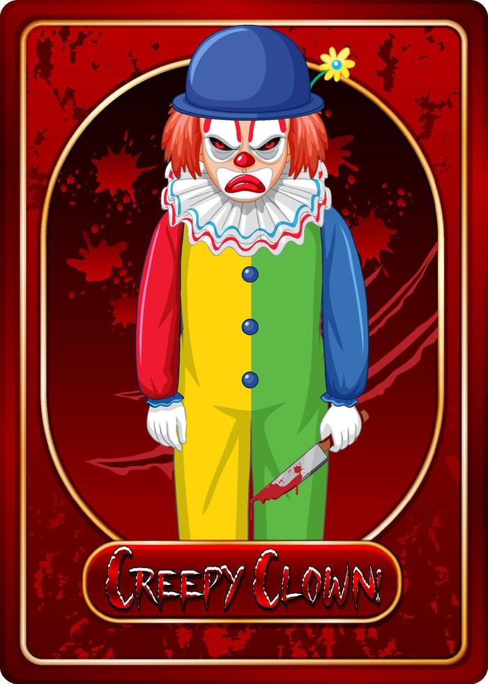 Creepy clown character game card template vector