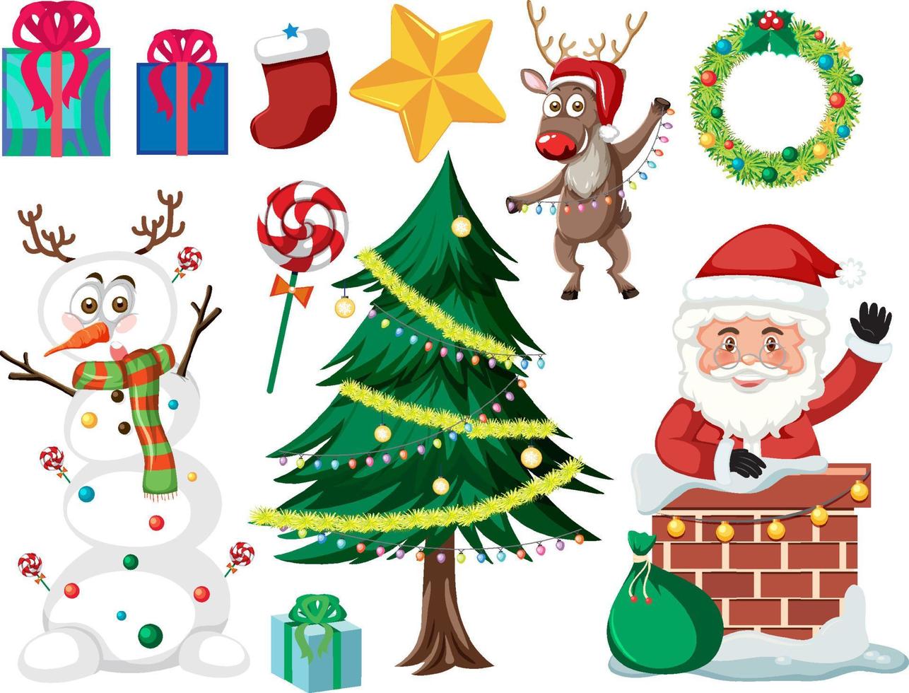 Christmas set with tree and decorations vector