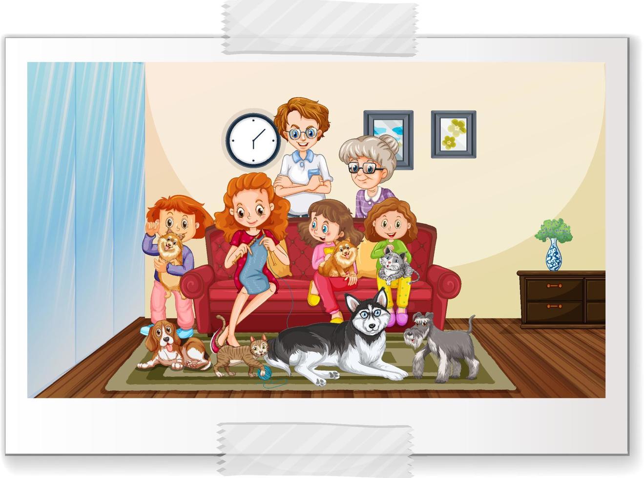 Photo of happy family in cartoon style vector