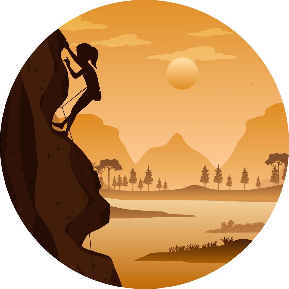Flat silhouette rock climbing in nature background vector
