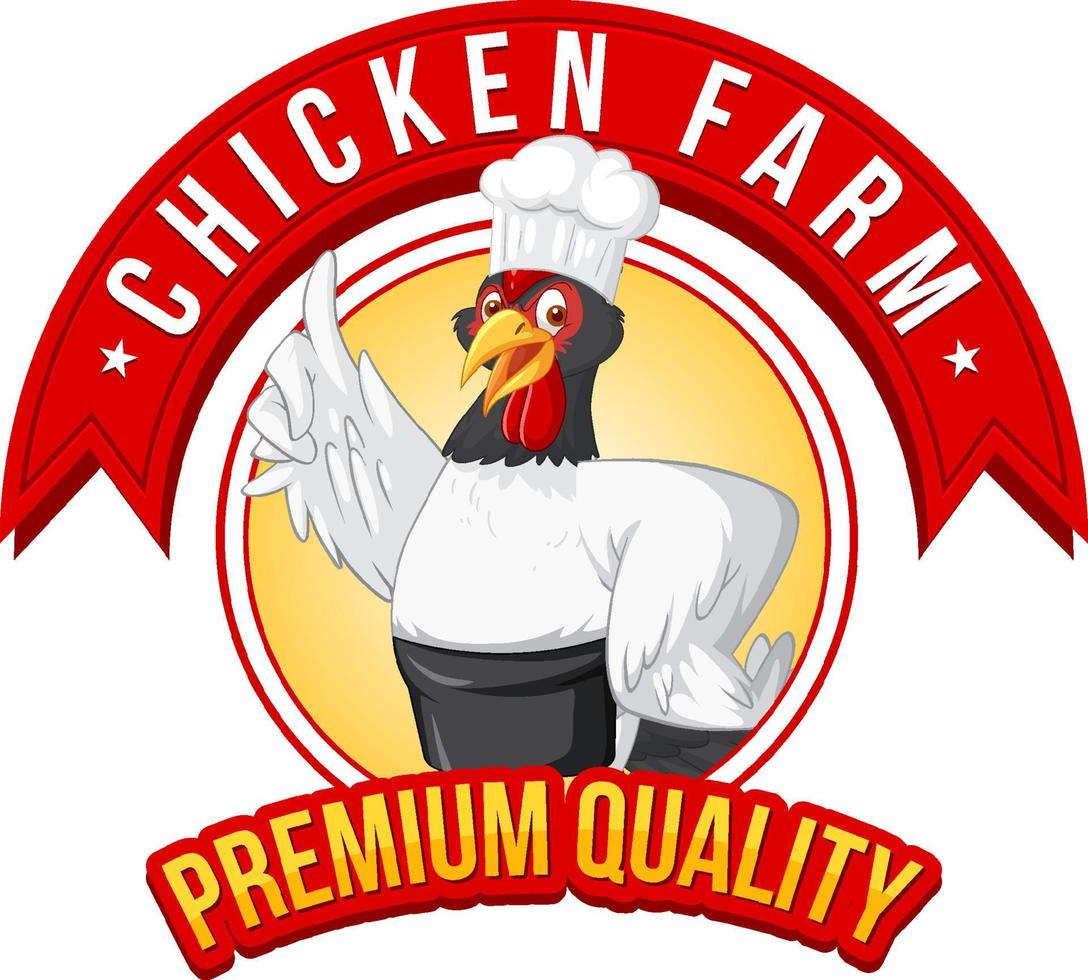 Chicken chef cartoon character with Chicken Farm logo vector