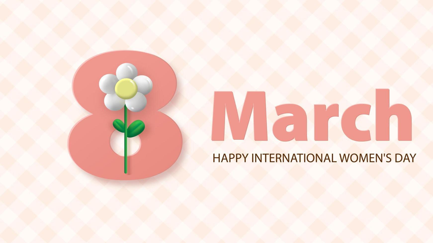 March 8, Women s Day greeting card with chamomile flower. Background in pastel colors with a geometric pattern. Vector illustration