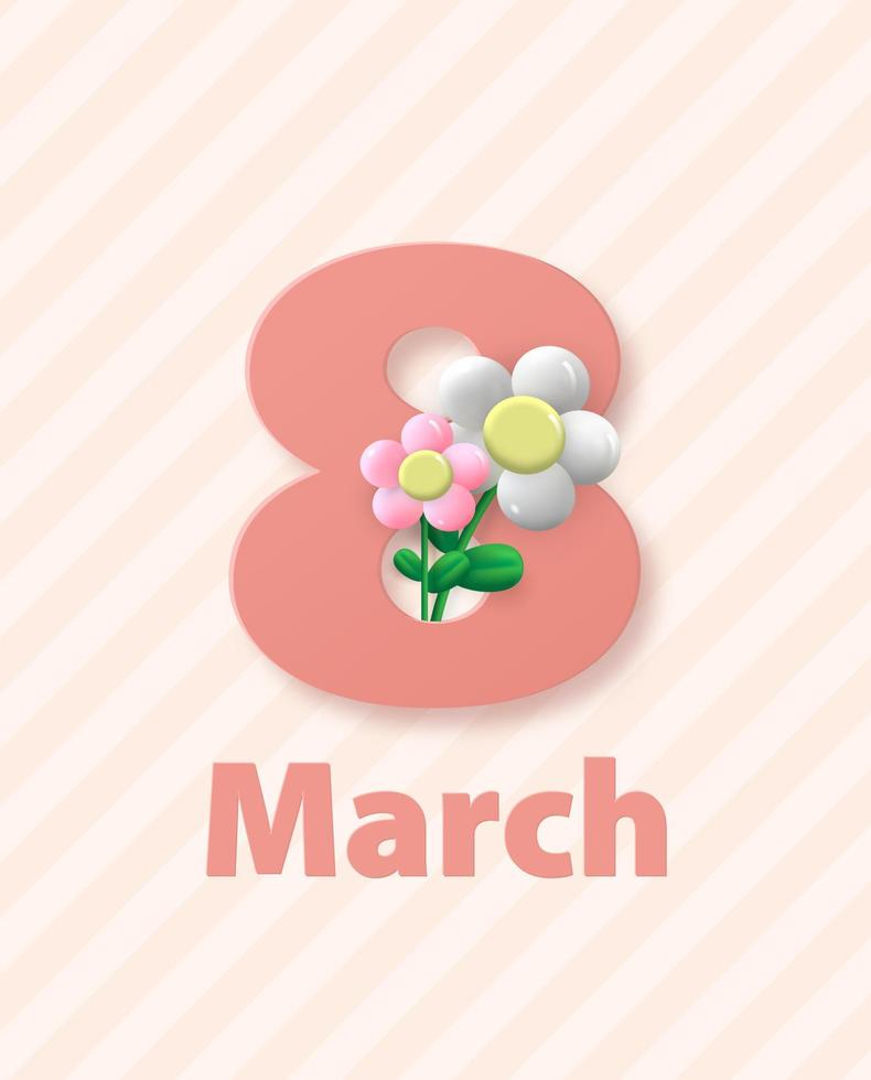 8 de marzo, tarjeta de felicitación del día de la mujer con flores de primavera. fondo en colores pastel con un patrón geométrico. ilustración vectorial vector