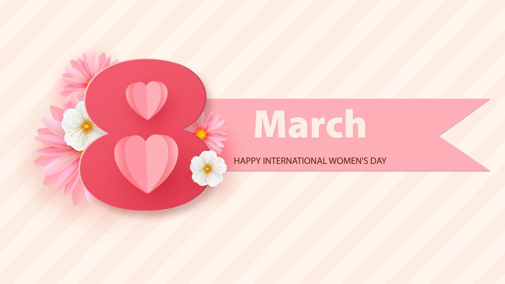March 8, Women s Day greeting card with chamomile flower. Background in pastel colors with a geometric pattern. Vector