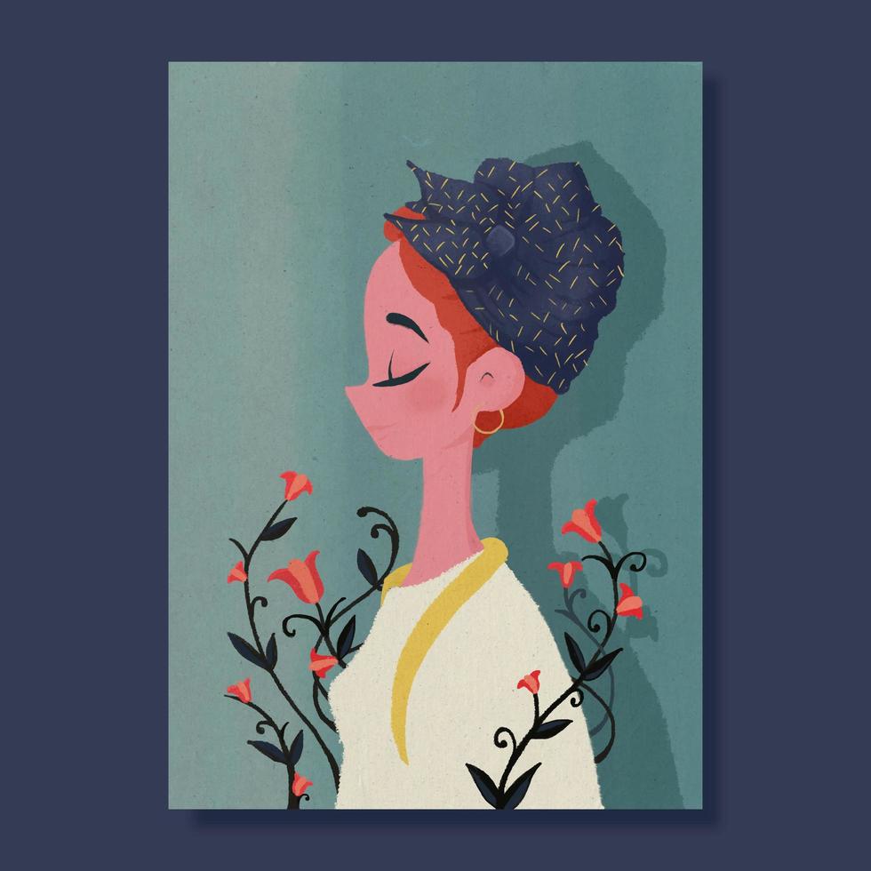 Illustration woman in profile with flowers photo