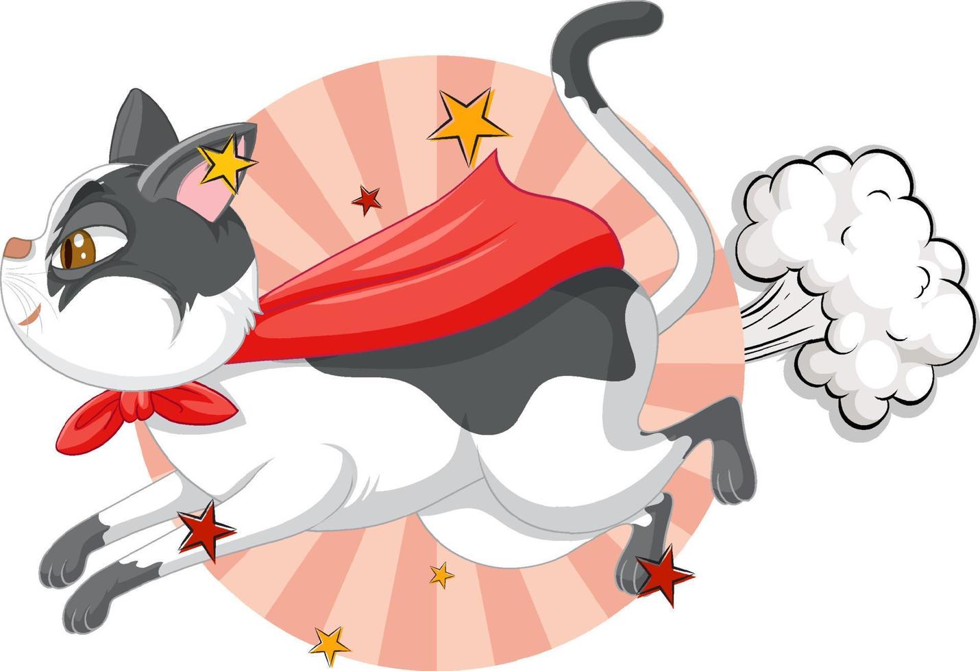 lindo gato con capa roja volando vector