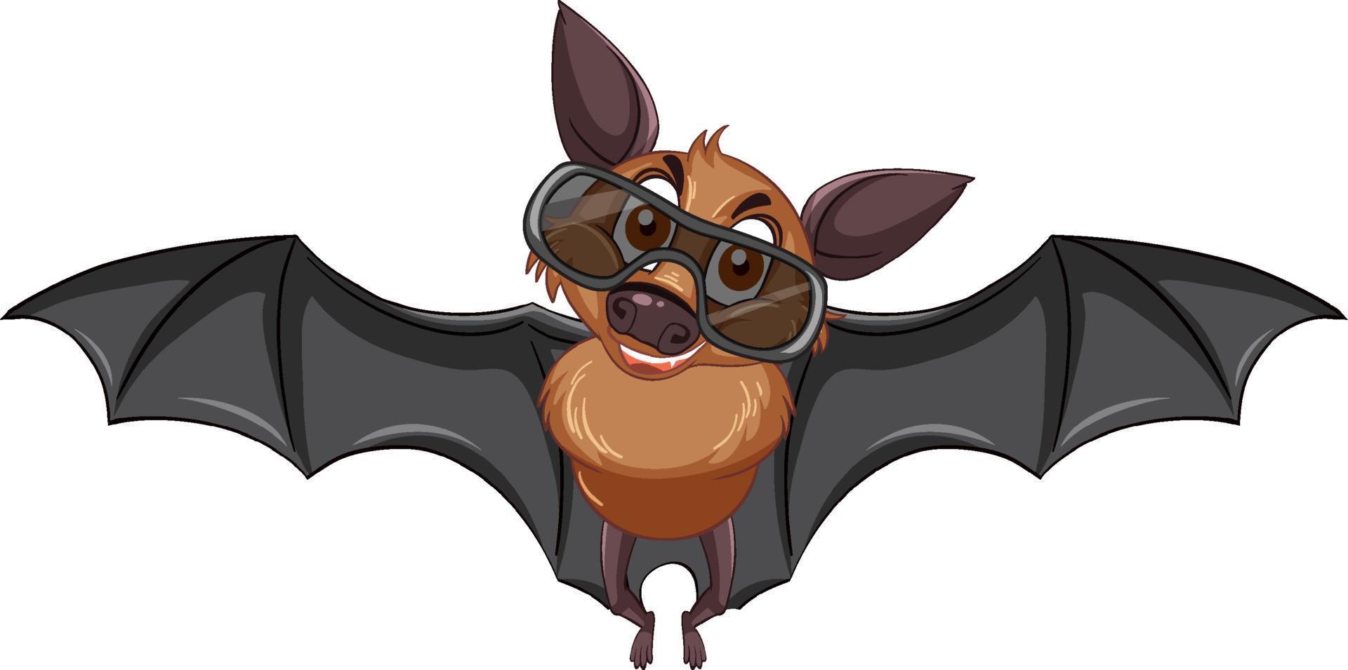 murciélago con gafas de sol personaje de dibujos animados sobre fondo blanco vector