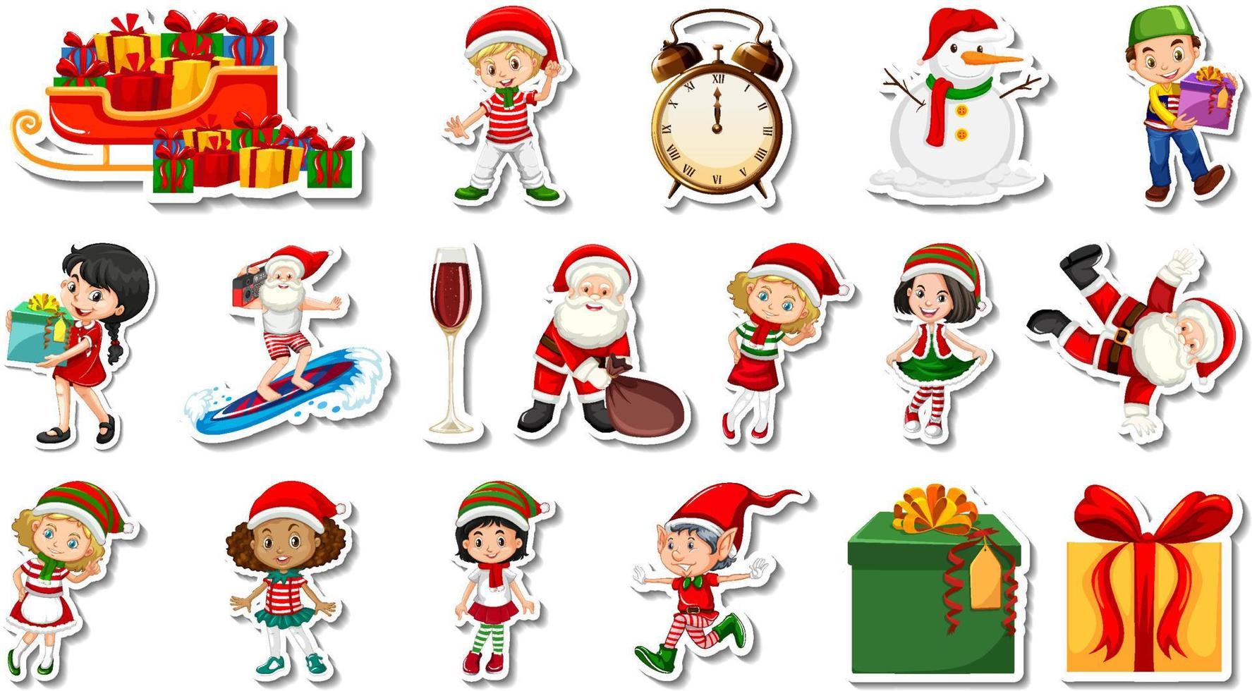 Set of Christmas objects and cartoon characters vector