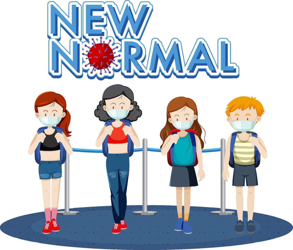 New Normal typography design with passenger waiting in a queue vector