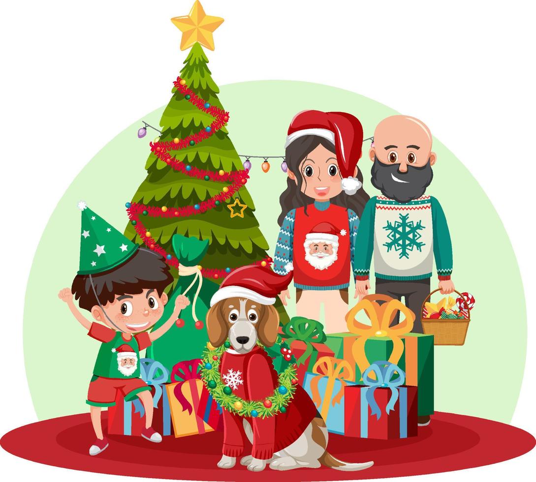 Happy family celebrating Christmas at home vector