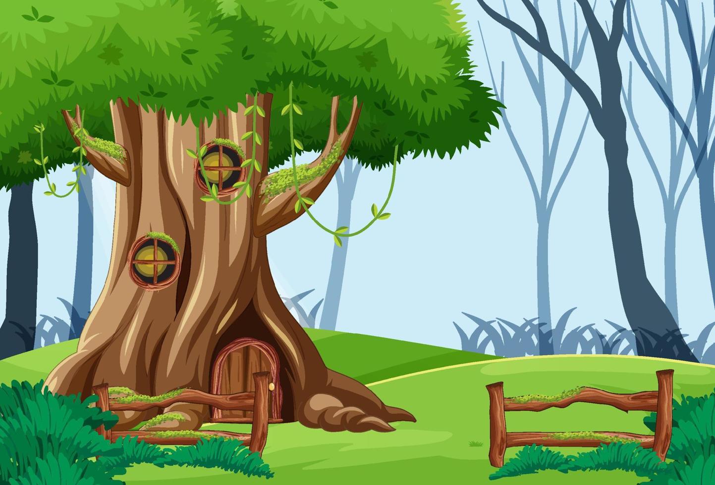 Fantasy tree house in the forest vector