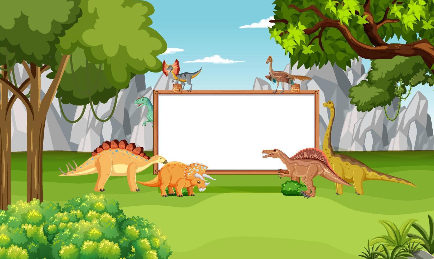 dinosaurio en la escena del bosque prehistórico vector