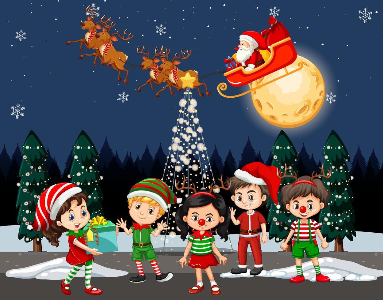 Christmas winter scene with happy children vector