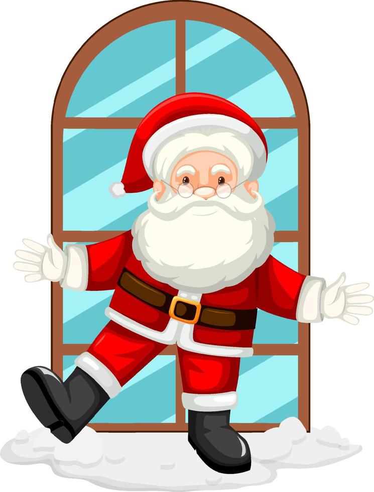 Papá Noel feliz de pie junto a la ventana vector