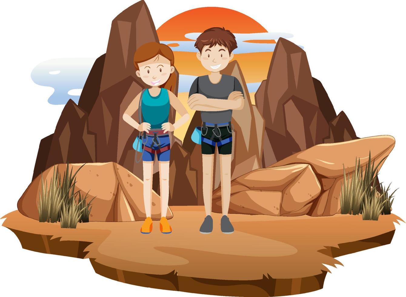 Scene with people climbing rocky moutain vector