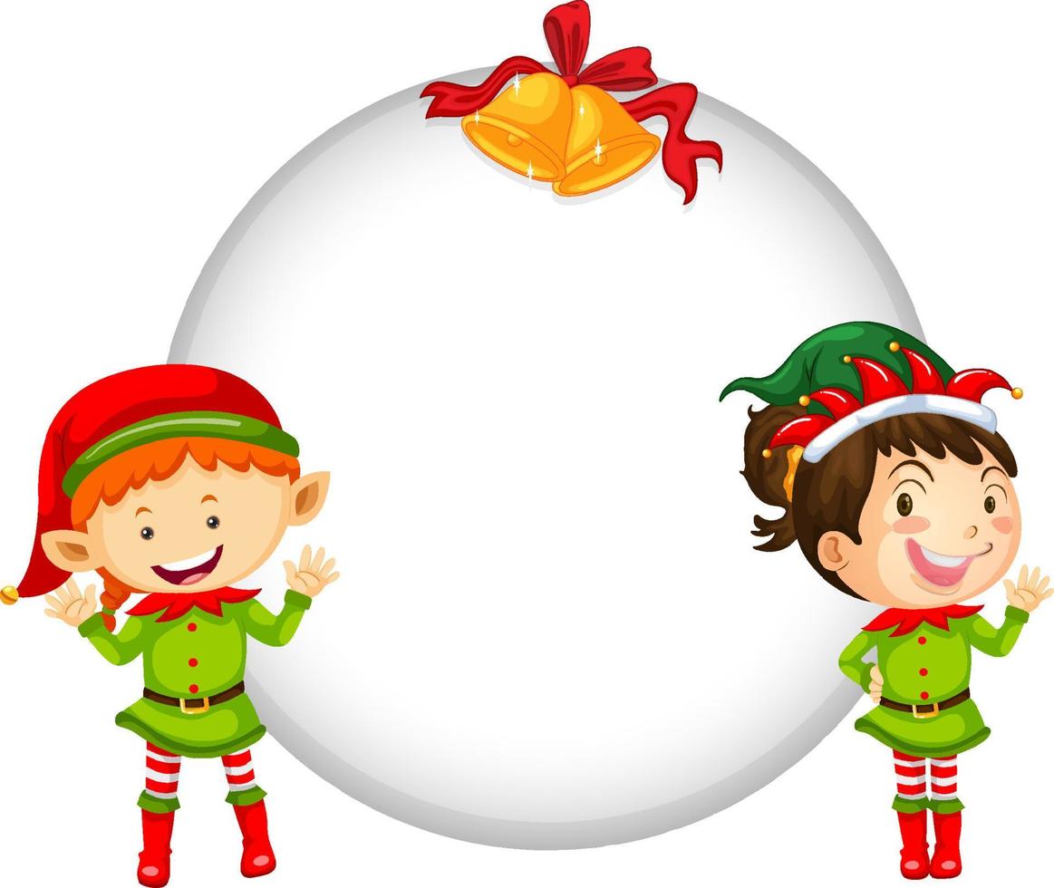 Empty banner in Christmas theme with elves cartoon character vector