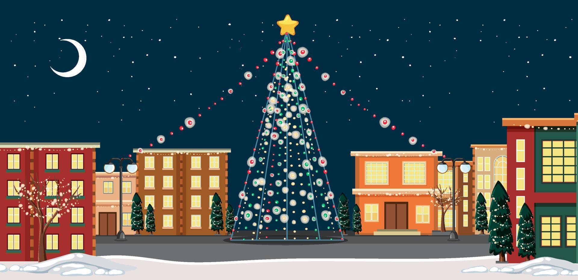 árbol de navidad decorado en la ciudad por la noche vector