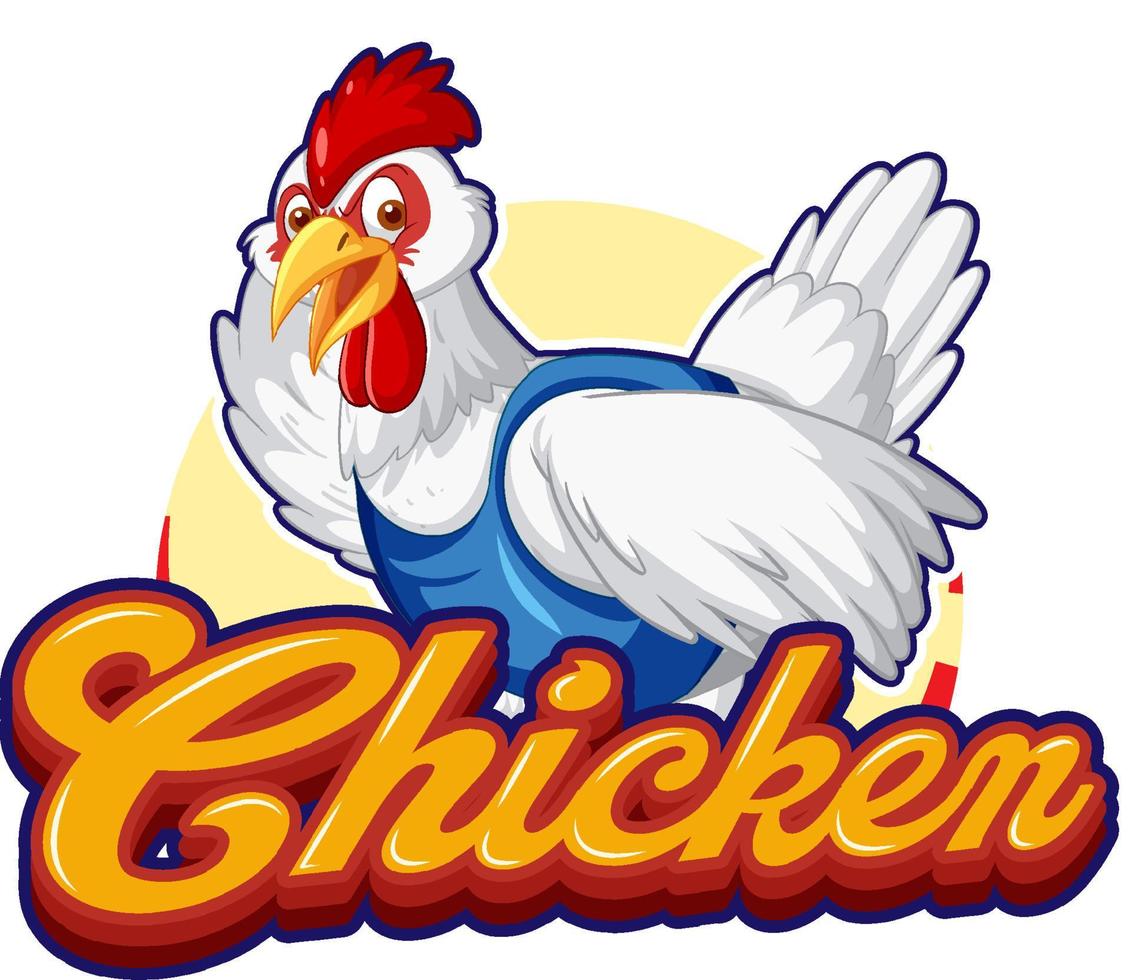 logotipo de personaje de dibujos animados de pollo blanco vector
