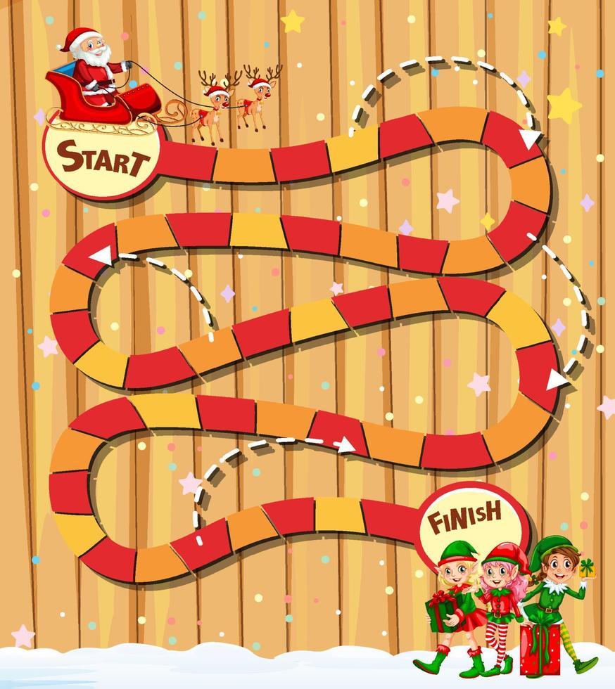 Snake and ladders game template with Christmas theme vector