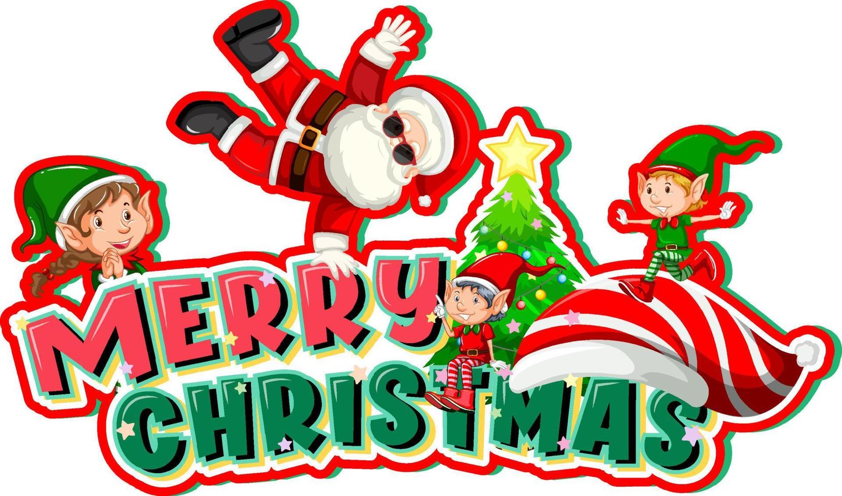 Merry Christmas banner with Santa Claus and elves vector