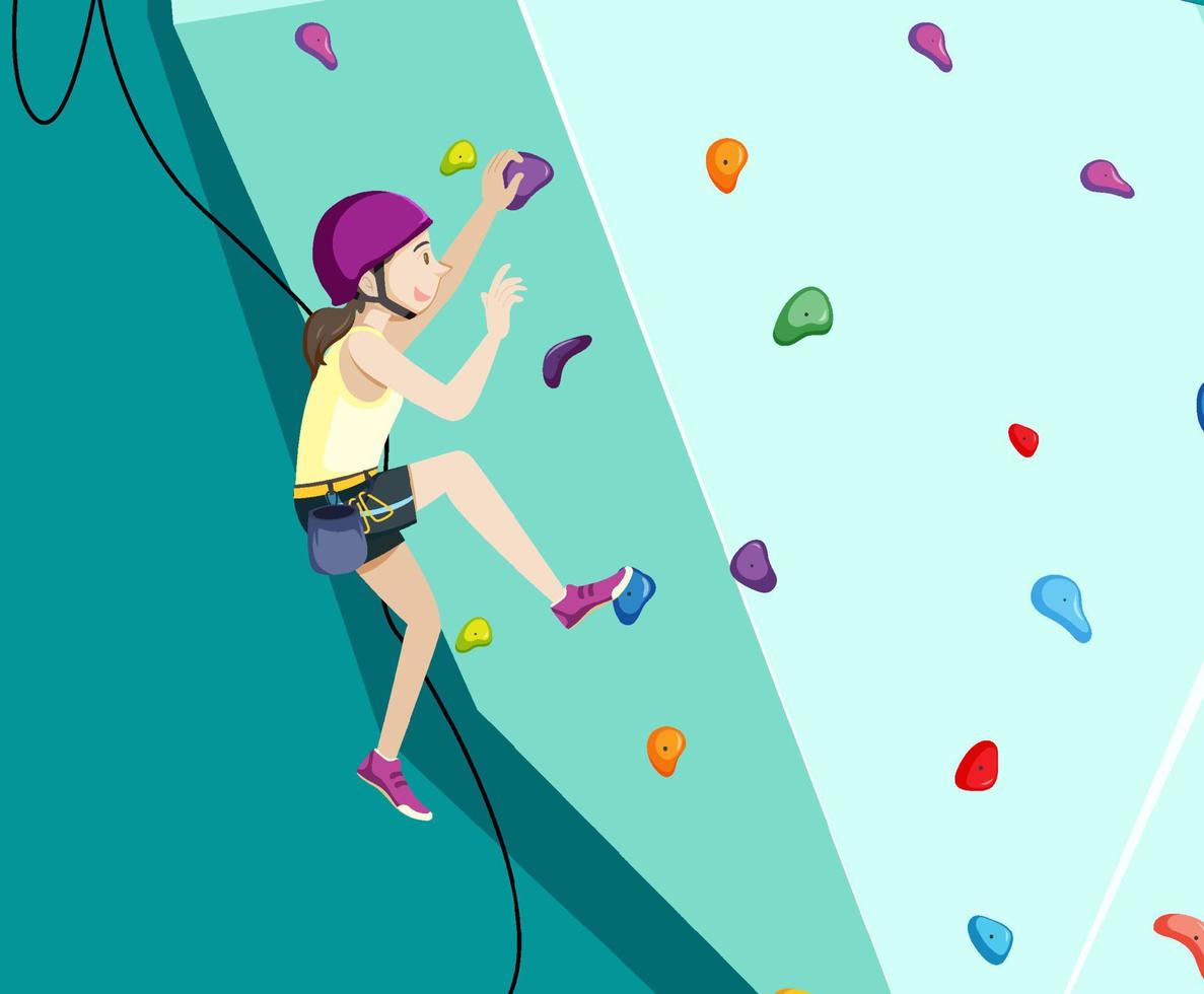 Woman doing rock climbing on the wall vector