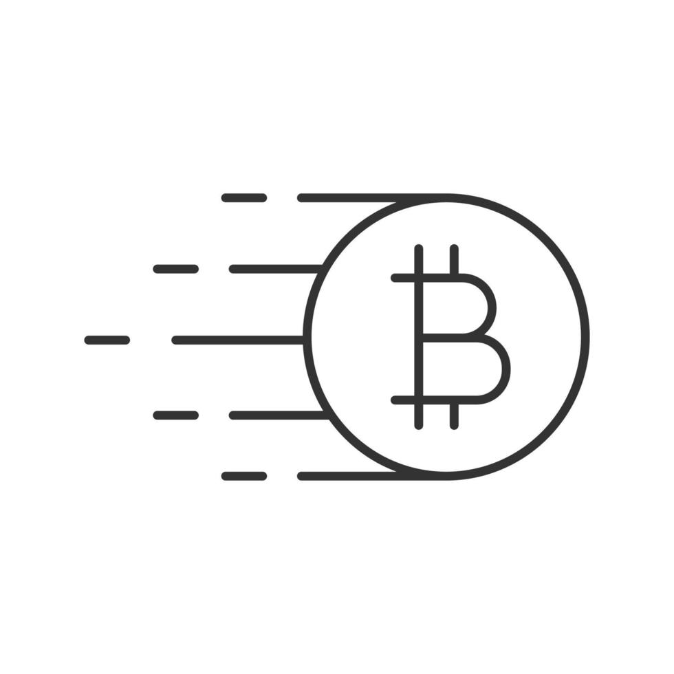 Flying bitcoin linear icon. Thin line illustration. Cryptocurrency. Contour symbol. Vector isolated outline drawing