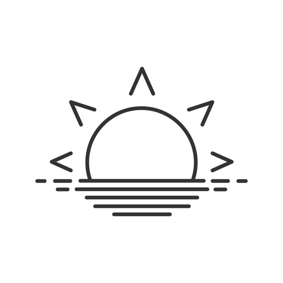 Rising sun linear icon. Morning. Evening. Thin line illustration. Sea dawn. Contour symbol. Vector isolated outline drawing