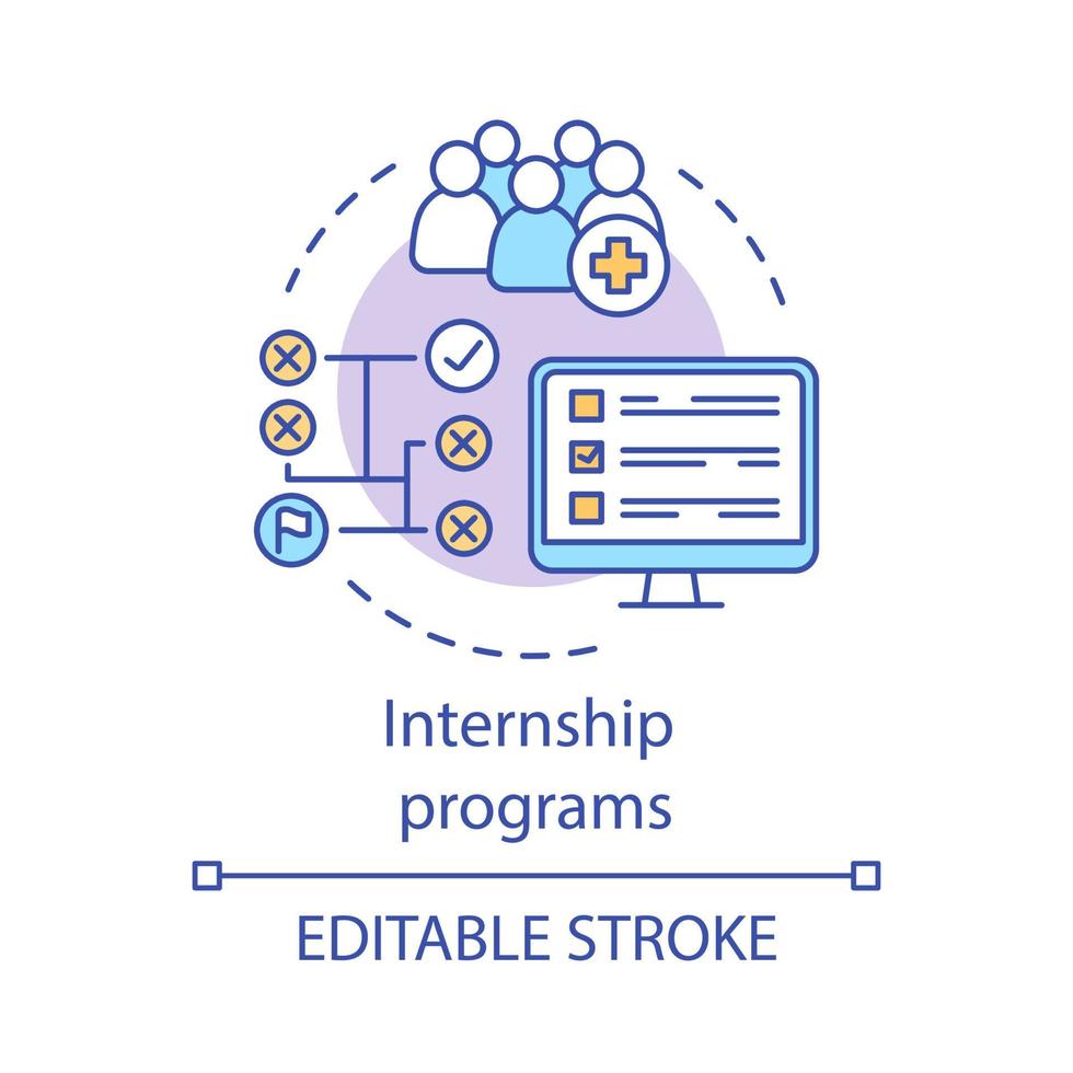 Internship program concept icon. Student practice idea thin line illustration. Education, employment. Employee attracting. High-potential specialist coaching. Vector isolated drawing. Editable stroke