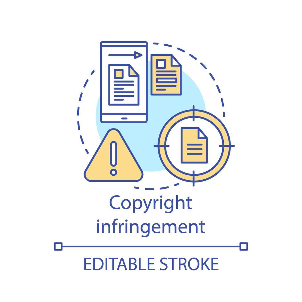 Copyright infringement concept icon. Intellectual property protection idea thin line illustration. Online piracy. Plagiarism. Digital rights violation. Vector isolated outline drawing. Editable stroke