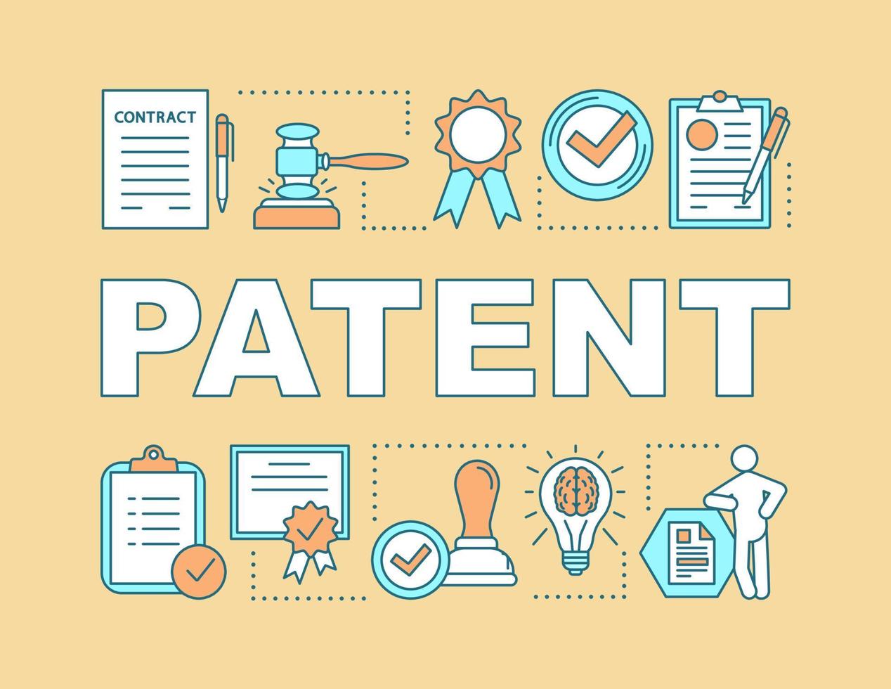 Patent word concepts banner. Copyright. Invention licensing. Authors rights legal protection. Presentation, website. Isolated lettering typography idea with linear icons. Vector outline illustration