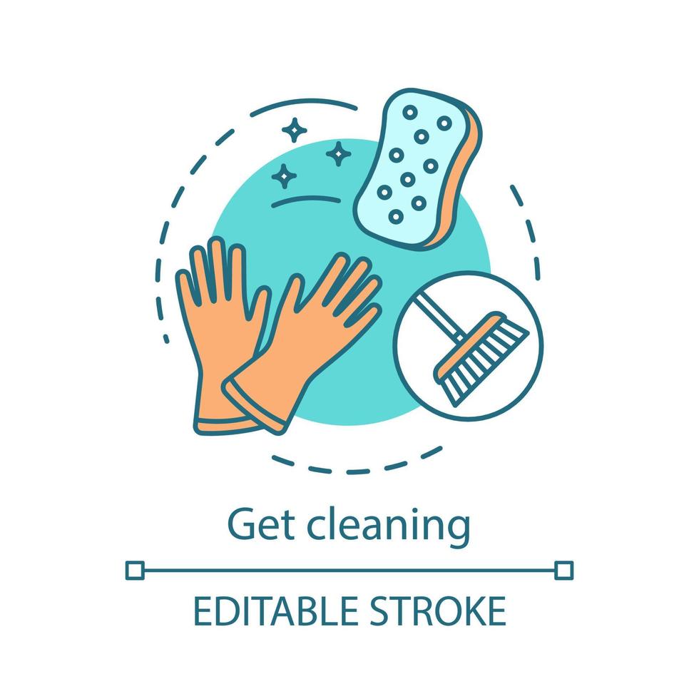 Get cleaning concept icon. Cleaning service booking idea thin line illustration. Cleanup planning. Domestic work. Home maintenance. Vector isolated outline drawing. Editable stroke