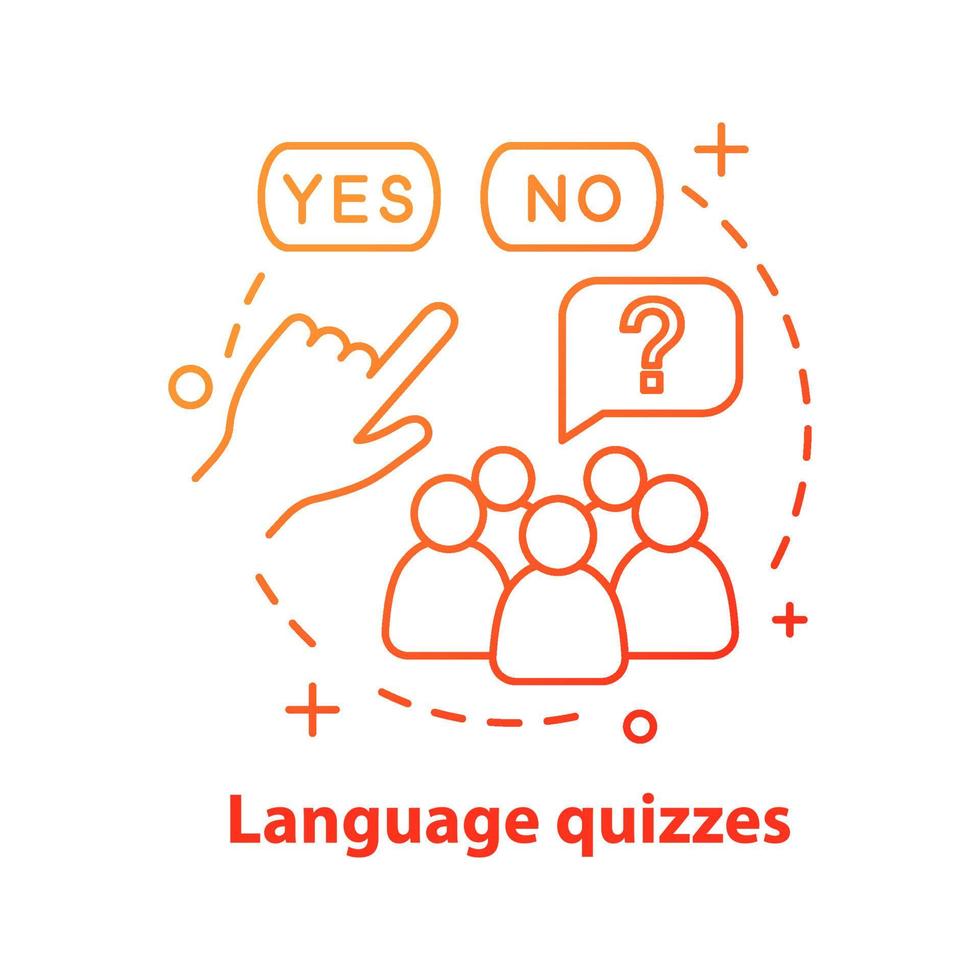 Language quizzes games concept icon. Learn and play. Foreign language learning idea thin line illustration. Poll. Ask and answer. Vector isolated outline drawing